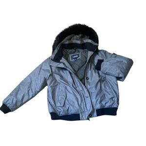 Lands' End Black and Gray Women's Faux Fur Trimmed Hooded Jacket.  XL